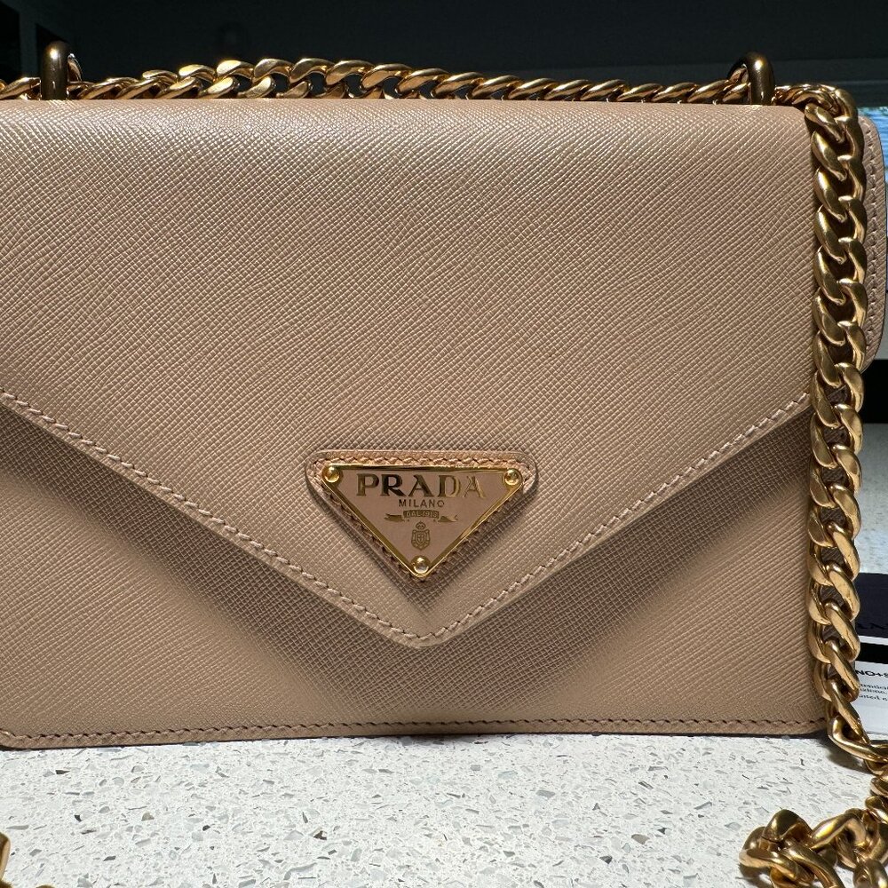 LIKE NEW Prada Saffiano Mini Chain Bag in Nude